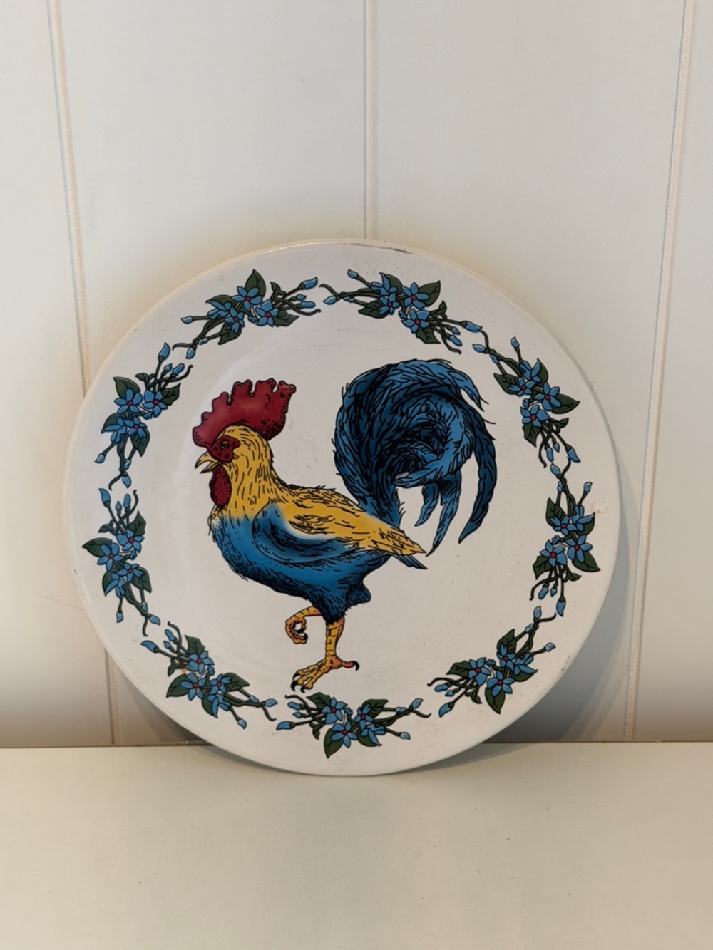 Vintage Rooster Decorative Plate - Blue, Yellow, Red